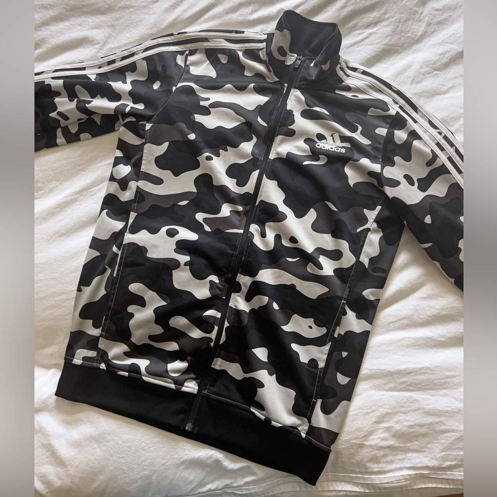 Adidas white camouflage zip up track jacket